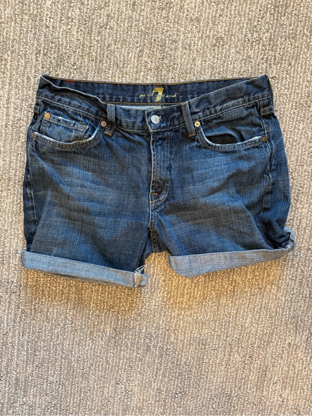 7 For All Mankind Dojo Denim Bermuda Shorts Women’s Size 33 Medium Wash Cuffed